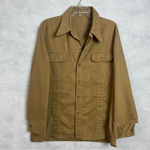 Vintage 70s Men’s Shirt Jacket Sz Large Tan Western Snap Up Shacket Flaw